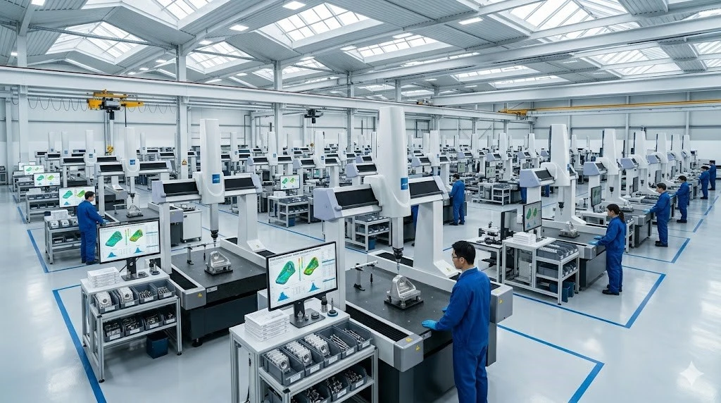 Spacious and organized modern CNC machining facility with Chinese professional staff