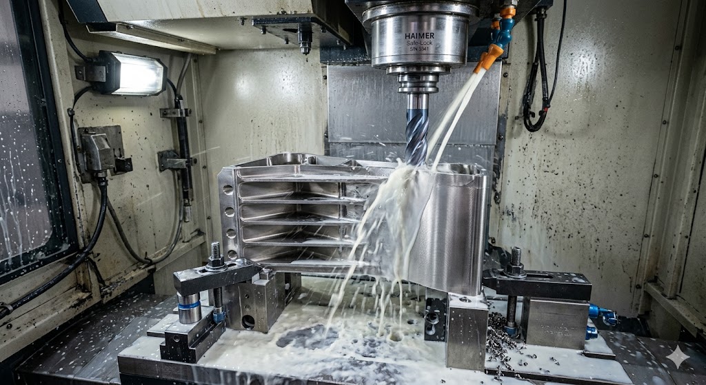 Precision CNC roughing and finishing process for a thin-wall titanium aerospace airframe joint.